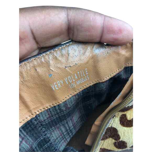 Volatile Womens Tan Leather Calf Hair Trim Zip Western Ankle Booties 7.5 - Picture 9 of 11